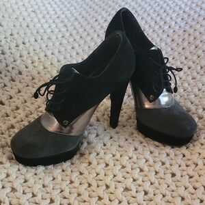 Stuart Weitzman Black and Silver Lace-Up Heels